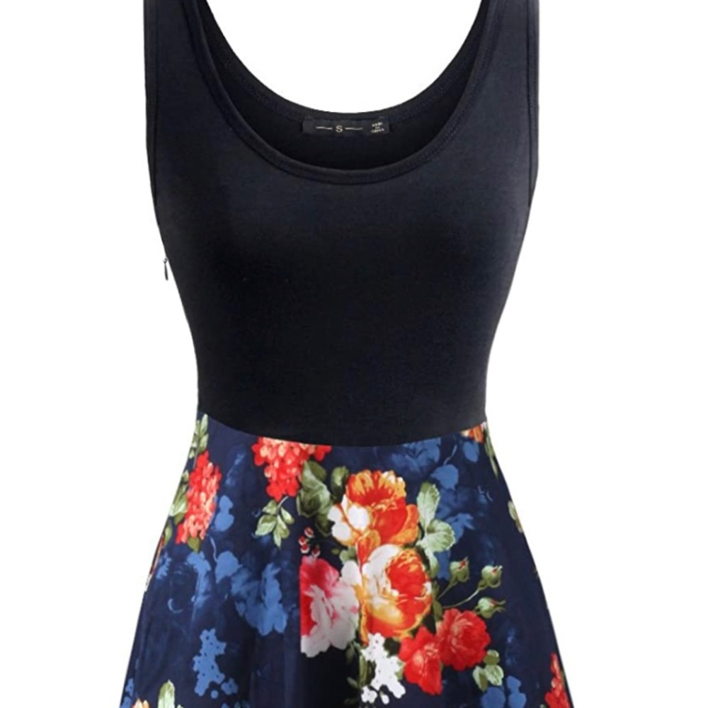 Womens Vintage Sleeveless Round Neck Floral Swing Cocktail Wedding Party Dress L